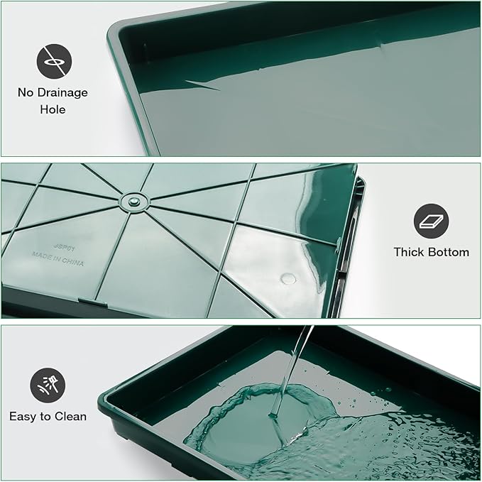 5 Pack Seed Starter Trays (17"x11"x2"), Plastic Flat Nursery Pots Trays, Durable Carrying Seedling Starter Tray, Reusable Tray for Planting and Collecting Drainage Water (Green)