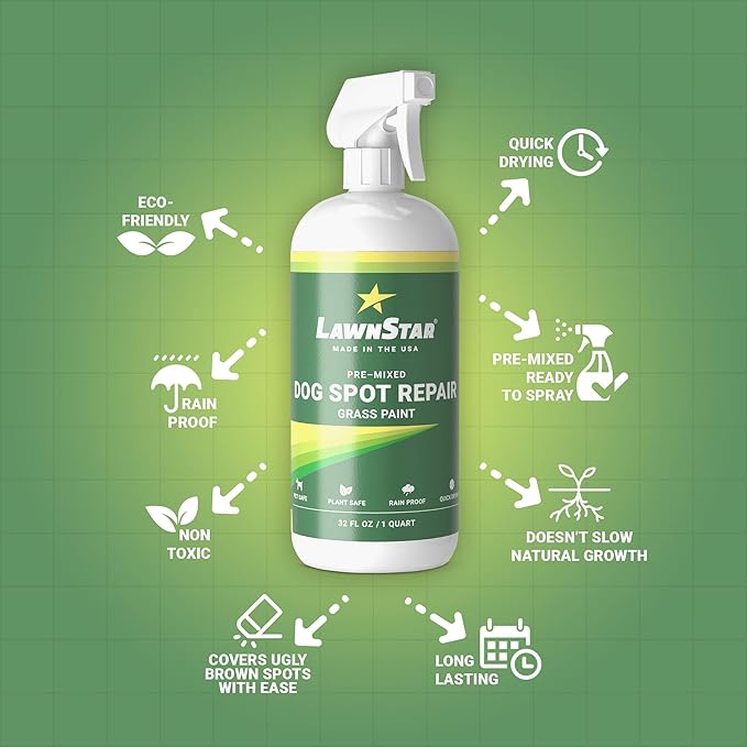 Dog Spot Repair Grass Paint, Pre-Mixed & Ready to Spray - Covers Brown Burn Patches on Lawn (32 fl oz)
