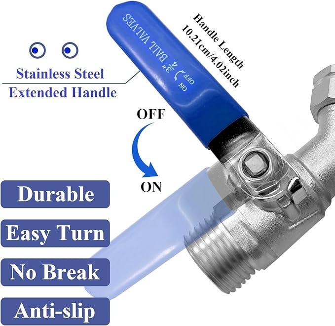 YSIL Garden Hose Splitter 3/4" GHT Thread 2 Way Heavy Duty Y Valve Water Hose Splitter 304 Stainless Steel Water Garden Hose Adapter With Long Handle