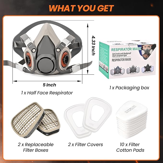 Gas Mask for Painting, Woodworking, Construction, Sanding, Spraying, Chemicals, DIY and More