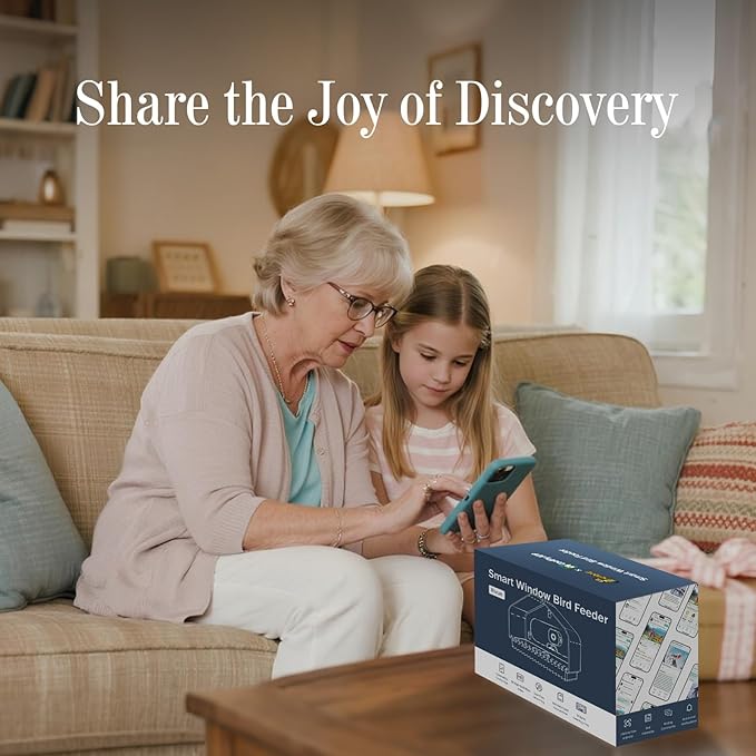 Smart Window Bird Feeder with Camera, 24/7 Powered for 2K HD Live View & AI Species ID, Wild Bird House with 3 Strong Suction Cups, Gift for Bird Watchers (Clear)