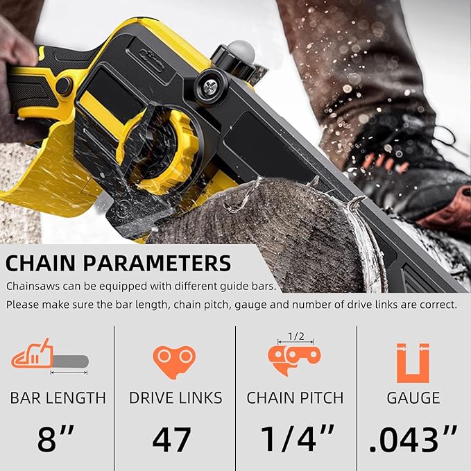 5 Pack 8 Inch Chainsaw Chain 1/4" Pitch .043" Gauge 47 Drive Links, Replacement Pole Saw Chain Low Kickback Fit for IMOUMLIVE 8 Inch Chainsaw and More (5 Chains)