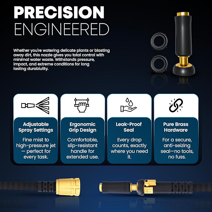 TITAN Flexible Garden Hose 10FT – Ultra Lightweight, Heavy Duty Water Hose with Brass Fittings & Jet Nozzle – Kink-Free, Non-Expanding, Durable Fabric Hose for Yard, Lawn, Car Wash, Outdoor Use