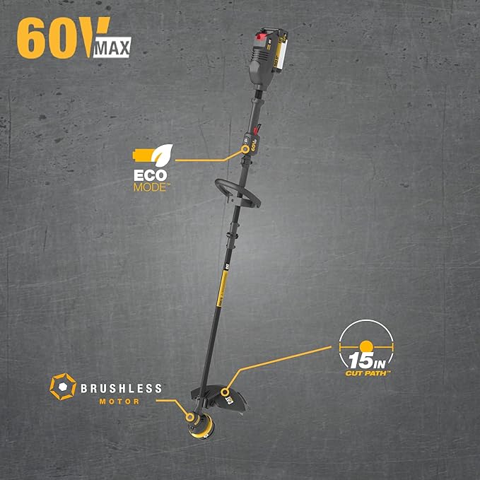 Cat DG610.9 60V 15” Brushless String Trimmer Cordless with Dual Line Bump Feed Head, Edger with Quick Line Load, Weed Trimmer with ECO Mode for Extended Runtime – Tool Only