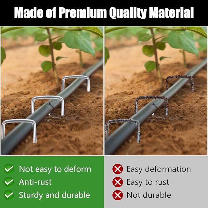 FEED GARDEN 6 Inch 300 Pack Galvanized Landscape Staples 11 Gauge Anti-Rust Garden Stakes Landscaping Fabric SOD Pins Yard Stakes for Weed Barrier Fabric