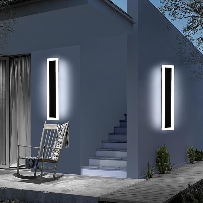 Upgrade Widened 2 Pack Modern Outdoor Wall Light Fixture, 23.6inch Long Linear LED Sconces, 3 Color 3000K/4500K/6000K, IP65 Waterproof, 24W, White Acrylic, Exterior Lighting for House, Patio, Garage