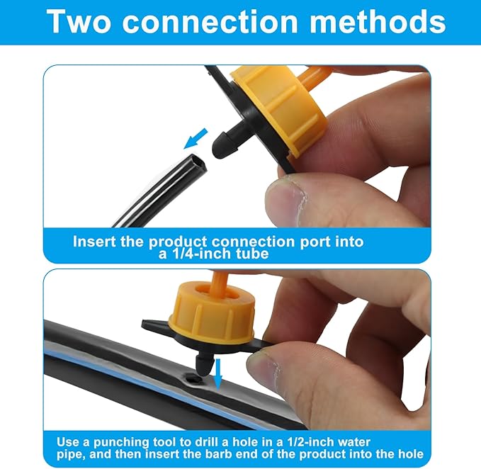 50 Pack 2 GPH Pressure Compensating Drip Irrigation Emitters, Premium Plastic Drip Sprinklers for 1/4" Tubing for Indoor/Outdoor Plants, Gardens & Landscapes