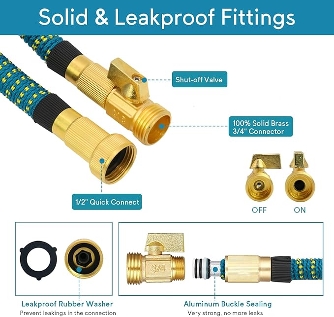 100 FT Expandable Garden Hose - 2025 New Flexible Water Hose 100ft with Solid Brass Connectors, Extra Strength Fabric and Durable Triple Layer Latex Core, Ultra Lightweight, Kink Free, Tangle Free