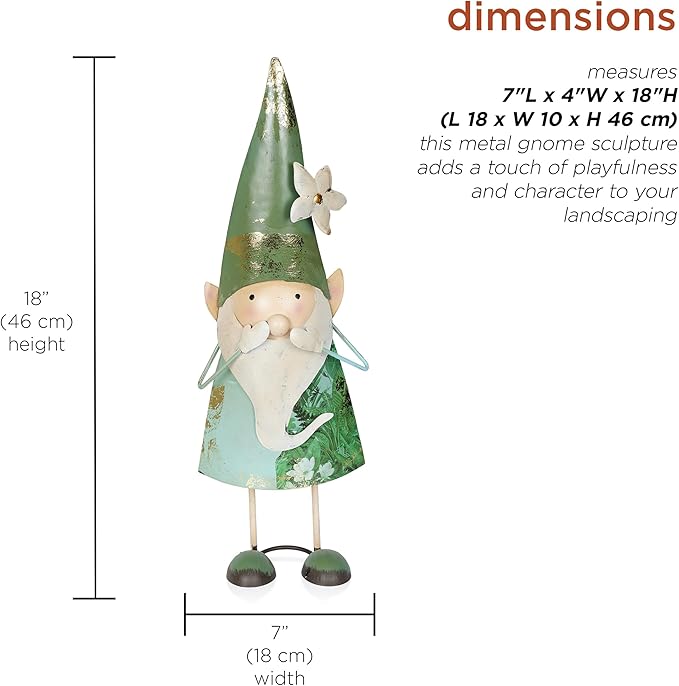 Alpine Corporation - 18" Tall Outdoor Garden Gnome Yard Decoration - Metal Statue with Speak No Evil Expression - Durable, Weatherproof Lawn Sculpture for Patio, Deck, Yard