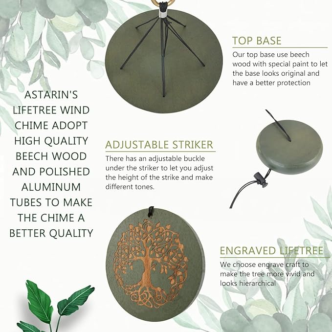 Gifts for Mom & Grandma - Outdoor Wind Chimes with Engraved Tree of Life, Large Patio Hanging Decor for Garden, Yard, Christmas, Anniversary Celebrations