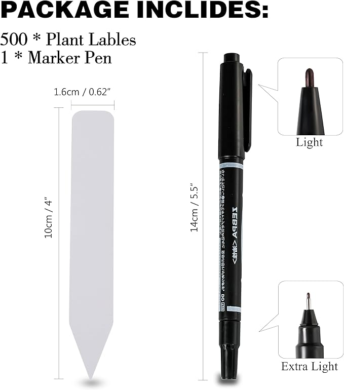 Plant Labels 4 Inch 500Pcs Plastic Plant Name Tags for Seedlings Garden Labels Markers Nursery Plant Tags Seed Labels Plant Label Stakes with Permanet Marking Pen Plant Markers for Outdoor Garden