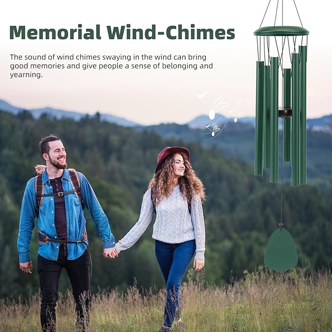 Aluminium Wind Chimes 26 Inches to Create a Zen Atmosphere Suitable for Outdoor, Garden, Patio Decoration. Classic Green Wind Chimes with Wind Catcher Suitable as A Gift for Unisex