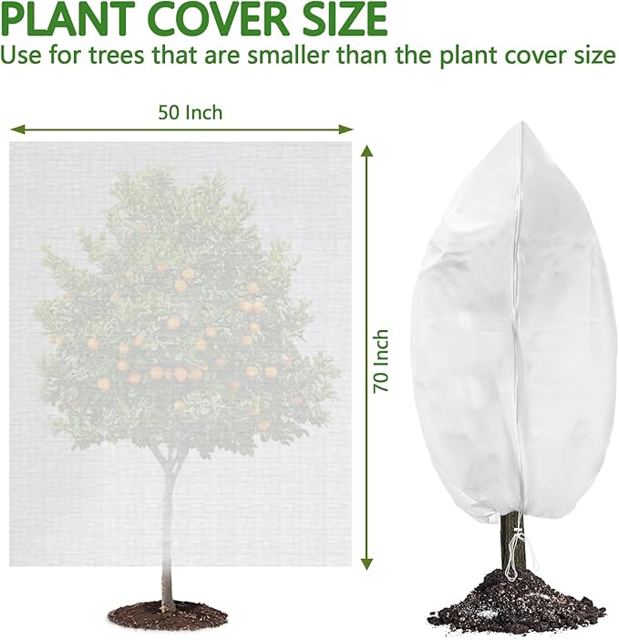 Remiawy Plant Covers Freeze Protection, 2.0 oz/yd² Shrub Jacket Plant Covers for Winter, 2 Pack 50 x 70 Inch Reusable Frost Cloth Bags Protectors for Cold Weather Outdoor Potted Plants Fruit Trees