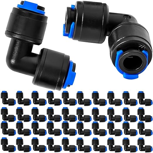 40 Pack 1/4" Universal 90 Degree Elbow Fitting, Quick Connect Universal Drip Irrigation Tubing Coupling Valve, Connector Locking Fitting for Sprinkler or Drip Irrigation System