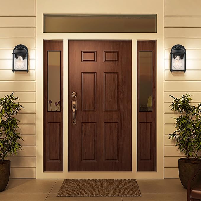 Kalium Outdoor Porch Lights Sconce, Black Exterior Lighting Fixtures Waterproof, Wall Light Fixture with E26 Socket & Glass Shade, Modern Outdoor Lanterns for Patio Front Door