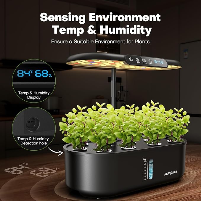 Ahopegarden Hydroponics Growing System kit: Indoor Herb Garden - 12 Pods Plant Germination Kit with LCD Display and LED Grow Light, Smart Temp & Humidity Detection, Planter Grower for Fresh Vegetables