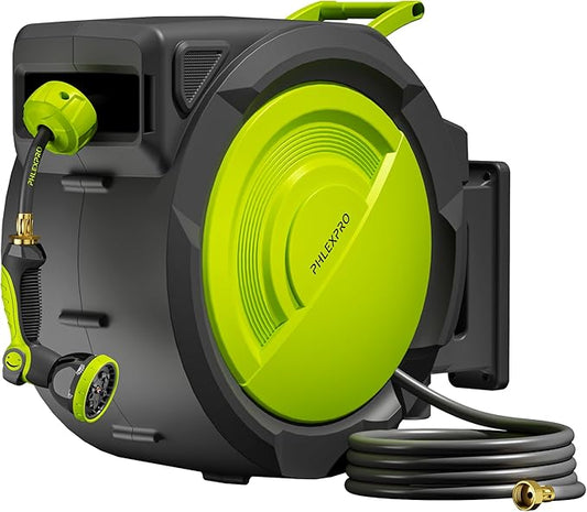 Retractable Garden Hose Reel,5/8 in x 110 ft Wall Mounted Garden Hose Reel,UV Resistant with 10 Pattern Nozzle,Any Length Lock, Slow Return System,180°Swivel Bracket(Green)