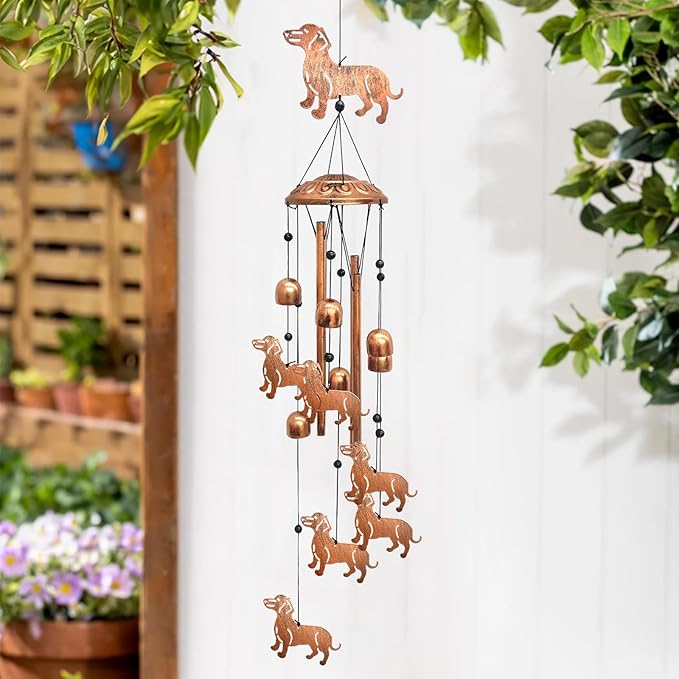 Dachshund Wind Chimes for Outside, Metal Windchimes Outdoors Birthday Gifts for Women Memorial Sympathy Wind Chimes for Patio Garden Yard