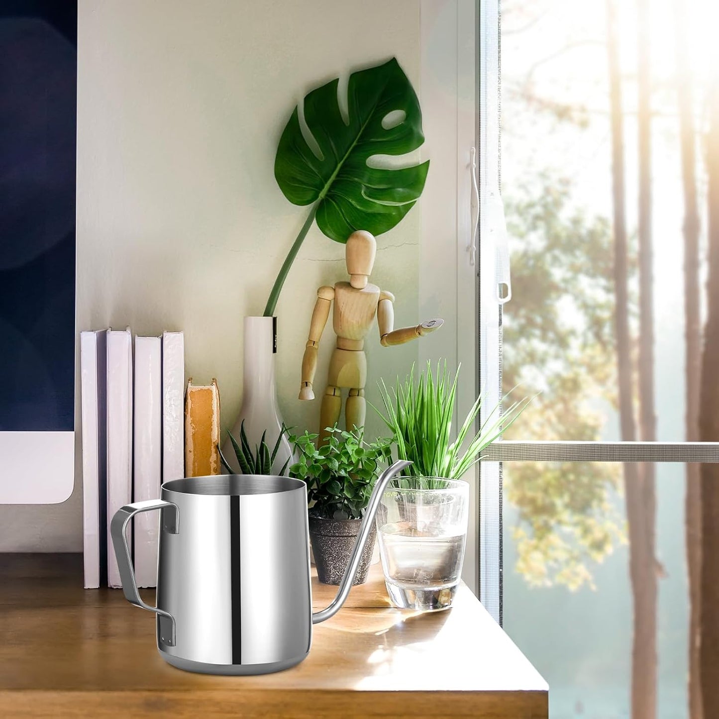 Small Watering Can Indoor Plants - 12 oz Mini Metal Watering Can with Long Spout Rust-Proof Stainless Steel Tiny Watering Pot for Small Indoor Plants Home & Office