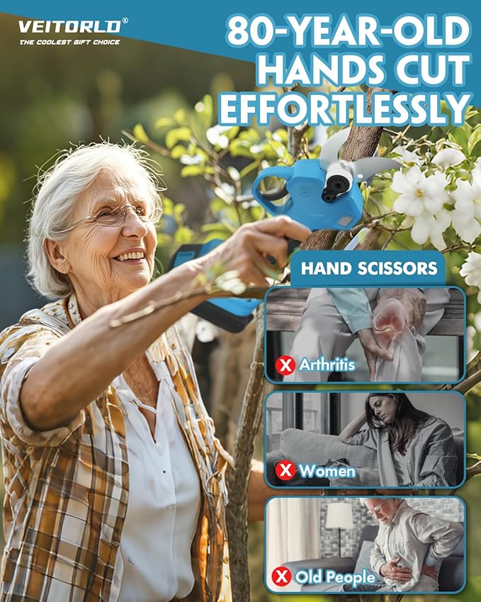 VEITORLD Upgraded Electric Pruning Shears, 1.6" Cutting Diameter Cordless Pruner with 2*2.0Ah Rechargeable Batteries&SK5 Blades, Garden Pruning Tool for Tree Branches, Gifts for Men Dad Him Christmas