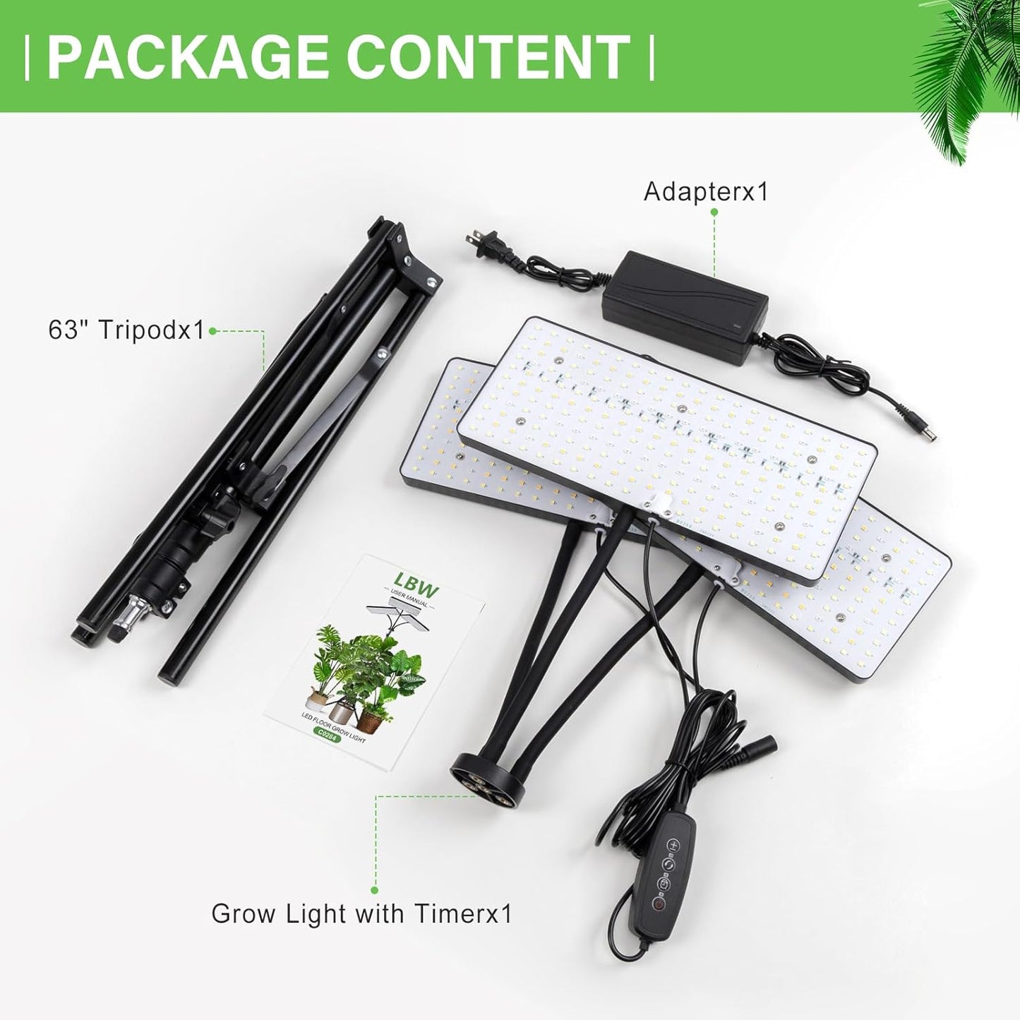 2024 LBW Grow Lights for Indoor Plants with Stand, 642 LEDs Full Spectrum Standing Plant Light, Tall Floor Plant Lamp with 3/6/12H Timer, 6 Brightness, 3 Modes, 63 " Adjustable Tripod