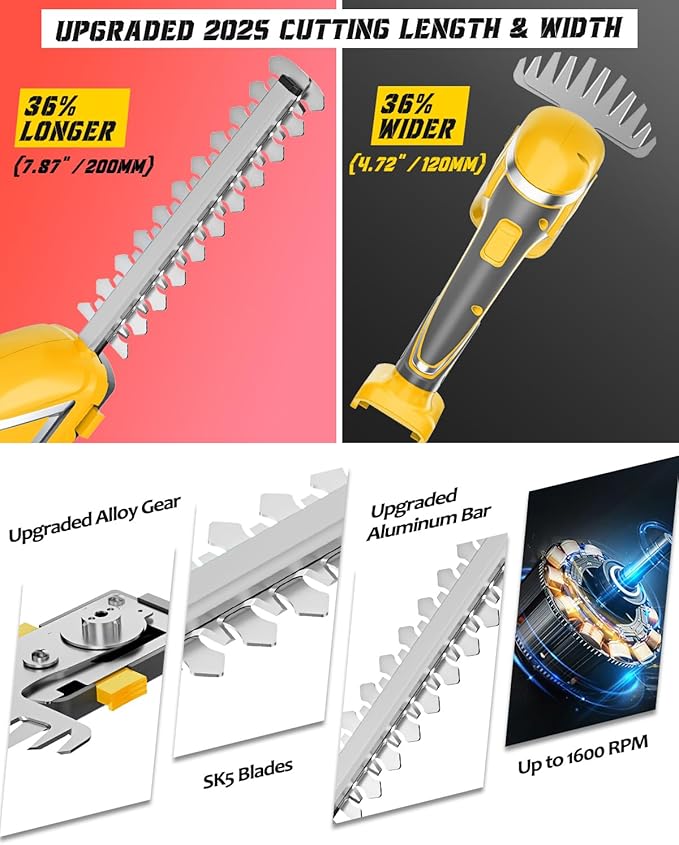 Rozlchar Cordless Hedge Trimmer & Grass Shears Handheld Compatible for Dewalt 20V Battery(No Battery), Lightweight 7.87'' Electric Hedge Trimmer 4.7" Grass Cutter Combo for Lawn, Backyard, Garden