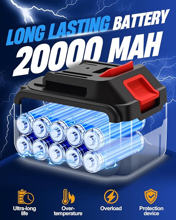 Cordless Leaf Blower with 2 X 4.0A 20000mAh Batteries Brushless Motor, Lightweight Low Decibel Turbo Jet Blower with Pro Earplugs for Patio Cleaning,Car Blowing Water, Blowing Leaves and Dust (Red)