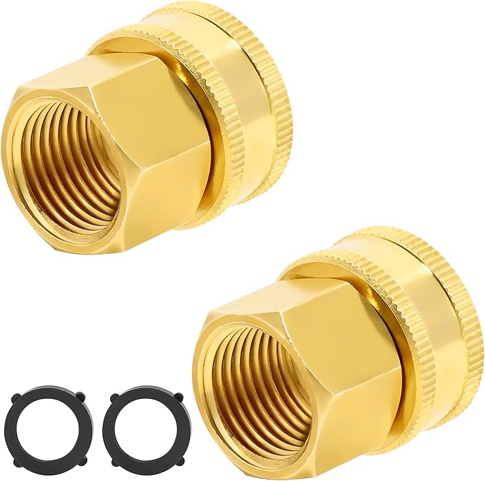 TAROSE 2 Pack Brass Garden Hose Adapter, Female to Female Hose Adapter Connector, GHT to NPT Adapter Hose Fitting,Double Brass Garden Hose to Pipe Fittings Connect