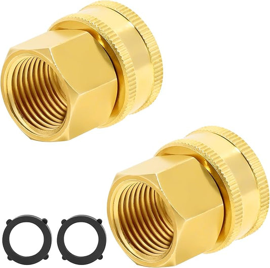 TAROSE 2 Pack Brass Garden Hose Adapter, Female to Female Hose Adapter Connector, GHT to NPT Adapter Hose Fitting,Double Brass Garden Hose to Pipe Fittings Connect