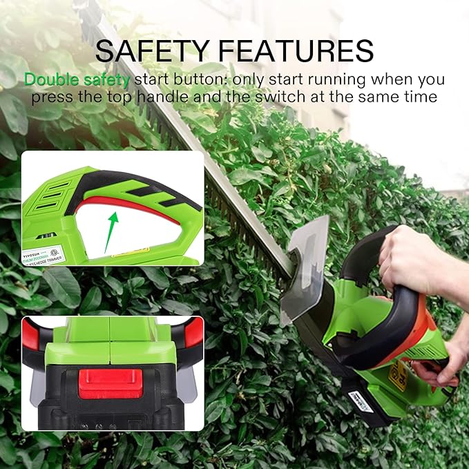 VIVOSUN 20" Cordless Hedge Trimmer, 20V Electric Bush Trimmer, 1400 RPM Shrub Trimmer, Dual-Action Laser Blade, 3/5" Cutting Capacity, Lightweight & Compact, 2Pcs Batteries and Fast Charger Included