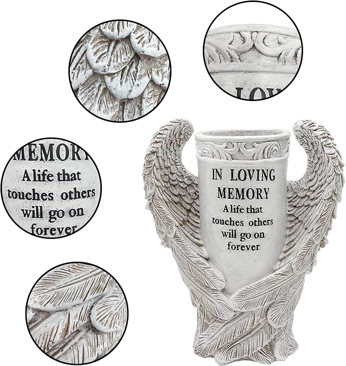 BAYN Grave Decorations for Cemetery, Angel Wings Vases with Spikes for Garden Decorations Waterproof Garden Statues Memorial Gifts for Loss of Loved One