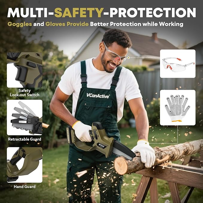 Mini Chainsaw Cordless 5 inch 36Ft/s Brushless Electric Chainsaw Pruning Saw with 21V 5Ah Battery 2PCS PD Fast Charging Batteries & 2 Chains for Tree Branch Wood Cutting Gardening for Men Dad Husband