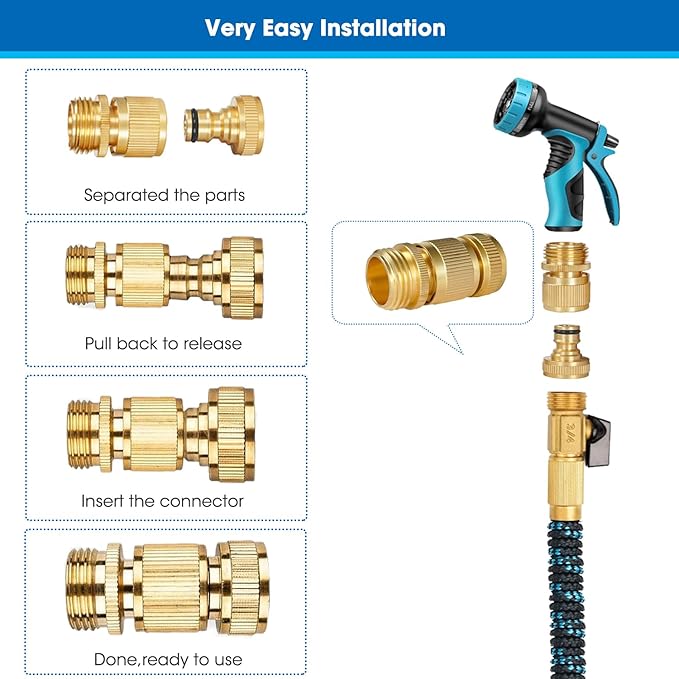 FINEST+ Garden Hose Quick Connector, Solid Brass 3/4 Inch Thread Fitting No-Leak Water Hose Female and Male Easy Connect (6 Sets)