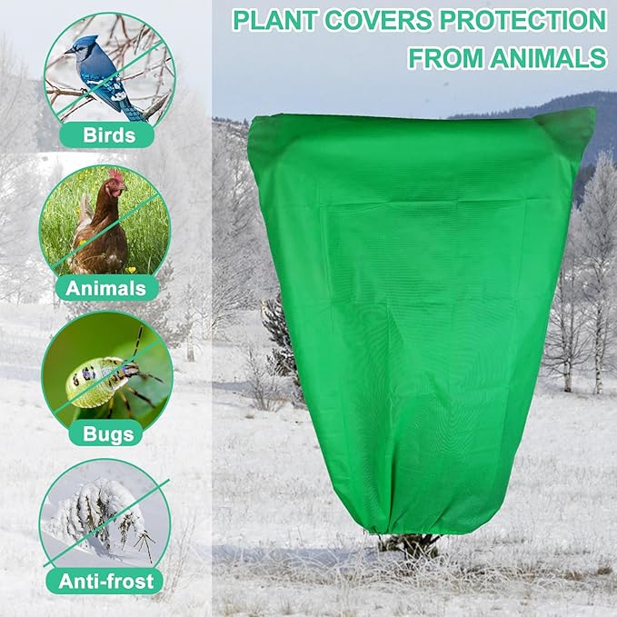4 Packs Plant Covers Freeze Protection 47.7" X 72" - 2.2oz Large Frost Blankets for Plants Frost Cloth Plant Freeze Protection Tree Covers Bags with Zipper Drawstring Green