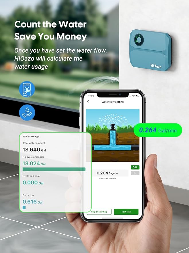 Smart Sprinklers Controller WiFi, Irrigation Controller Easy Use App Enabled, 4 Zone + 16 Plans, Save Water Auto Skip Rain, Freeze & Wind, 10 Minutes Install (Light Blue)