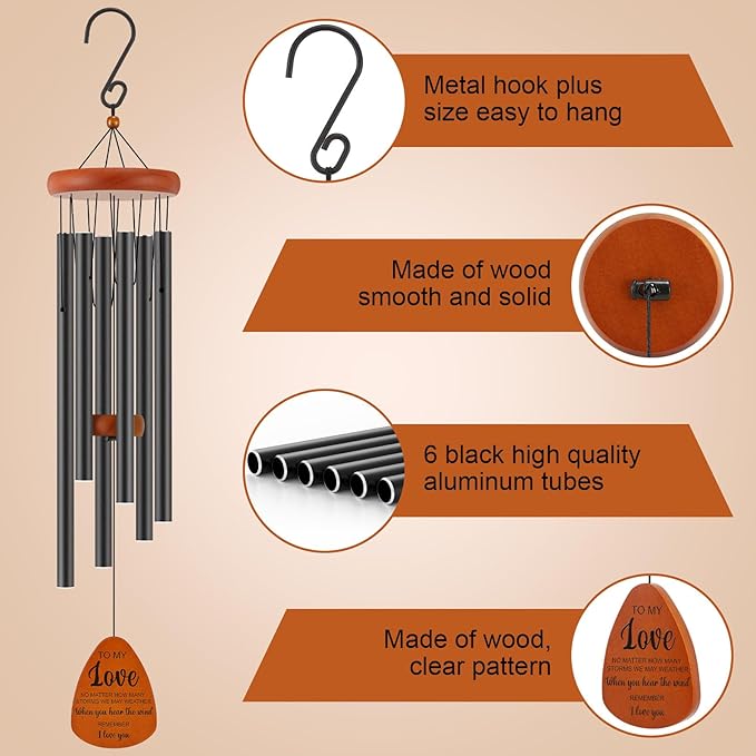 Gifts for Him Her Boyfriend Girlfriend, to My Love 32'' Wind Chimes Gift for Home Decor, Wedding Anniversary Birthday Gifts for Women Men, Romantic I Love You Gift for Couples Wife Husband Christmas