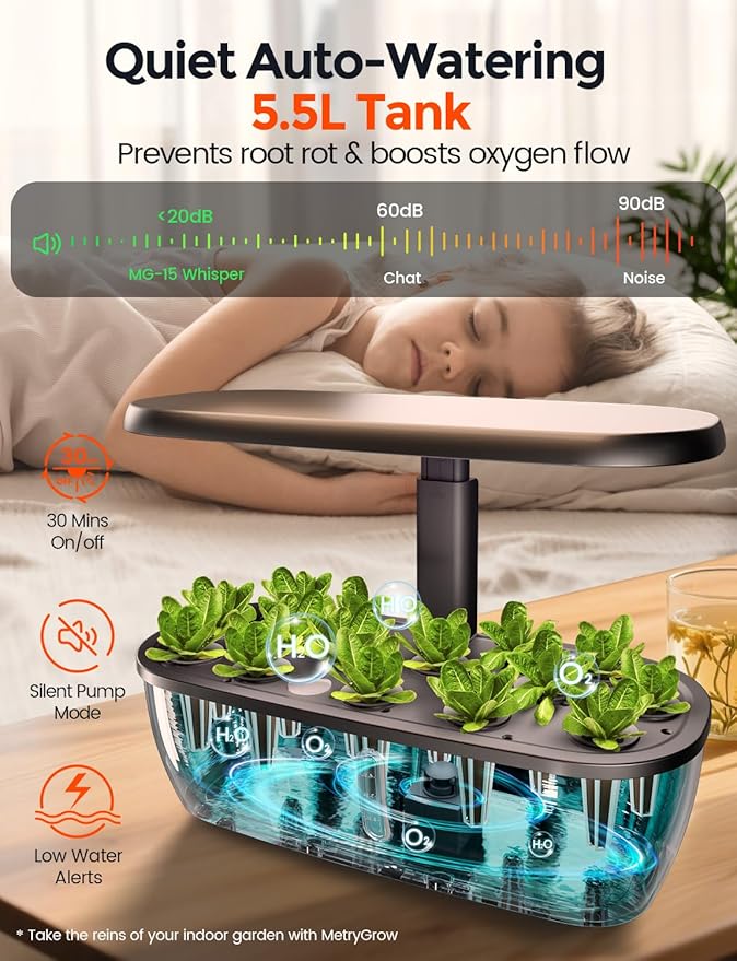 MG-15 Hydrophonic Growing System Kits, Smart Indoor Garden with 24W Grow LED Light Full Spectrum, 15 Pods Herb Garden Planter Indoor Gardening for Gifts, Kitchen