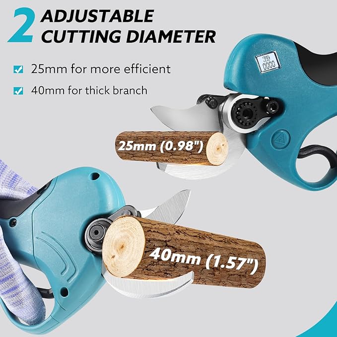 Cordless Electric Power Pruner Shears - Battery Pruning Shears 40mm Max Cutting Diameter with 20V 2X 2.0Ah Batteries and Charger, Professional Heavy Duty Gardening Pruner with Replacement Blades