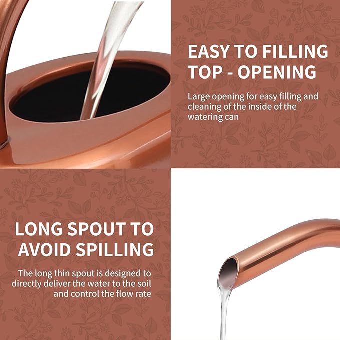 Watering Can, Stainless Steel Watering Can for Indoor & Outdoor Plants, 1L/35oz Long Spout Water Can with Handle, Rust-Proof Plant Watering Pot for House Plants, Garden Flowers