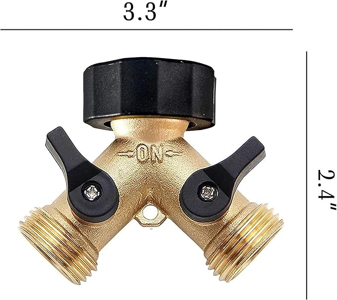 Brass Garden Hose Splitter 2 way Heavy Duty, Brass Hose Y Splitter 2 Valves, Y conneector with 2 Extra Rubber Washers