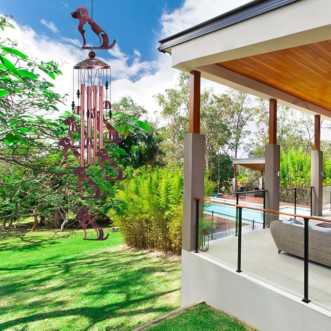 Outdoor Dog Wind Chimes Gifts for Mom - with 4 Tubes 6 Bells 7 Dogs Wind Bell, Romantic Wind Catcher, Mobile Dog Decor, Dog Bell, Puppy Windchimes for Home, Balcony, Tree, Festival, Garden Decoration