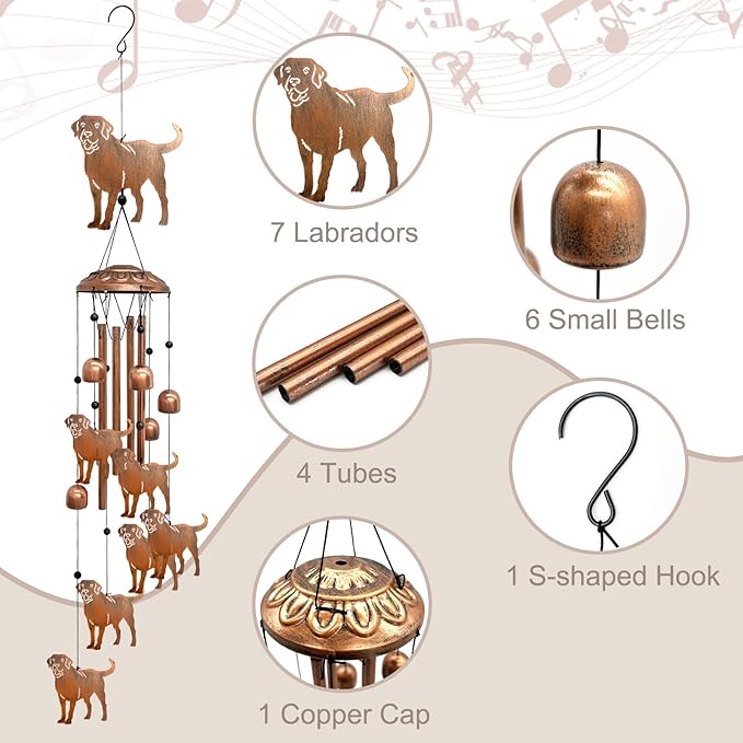 Labrador Wind Chimes for Outside, Metal Windchimes Outdoors Birthday Gifts for Women Memorial Sympathy Wind Chimes for Patio Garden Yard