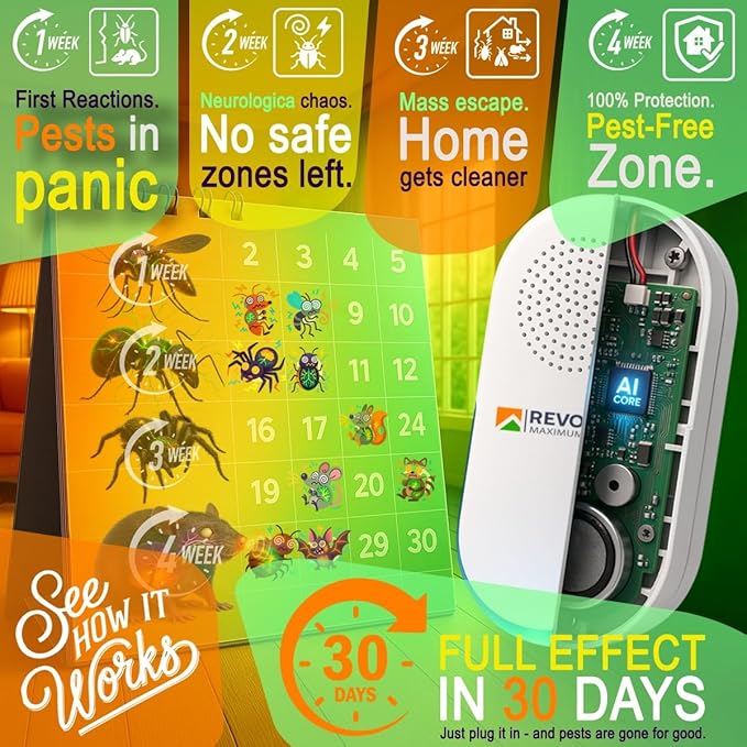 COR-E29, Ultrasonic Pest Control Repeller - Electronic & Ultrasound, Indoor Plug-in Repellent - Get rid of - Rodents, Mice, Squirrels, Bats, Insects, Bed Bugs, Ants, Fleas, Spiders, Roaches (3 Pack)