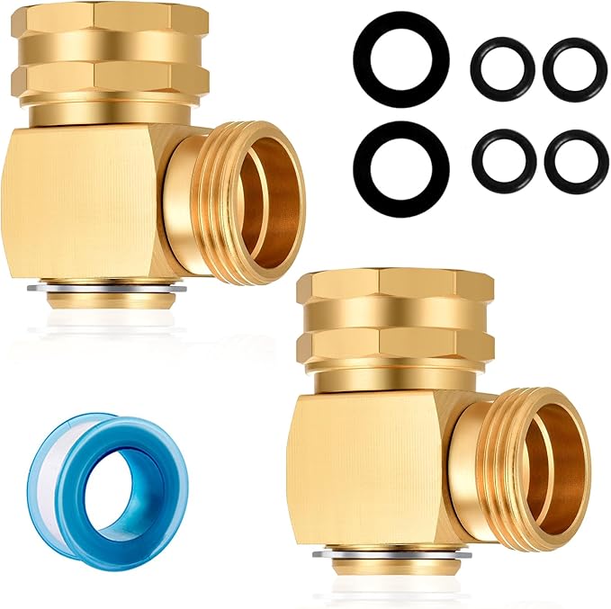 Garden Hose Swivel elbow Connector 90 Degree Solid Brass Pipe Fittings Hose Kink Protector (2 Pack)