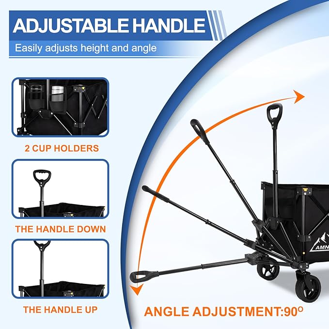 Collapsible Wagon Cart with Wheels Foldable, Folding Wagons Carts with Silent Universal Wheels, Large Grocery Cart On Wheels, Heavy Duty Utility Wagon for Shopping Beach Sports Fishing Camping, 150L