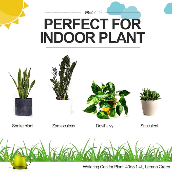 WhaleLife Indoor Watering Can for House Bonsai Plants (1.4L, Green Lemon)