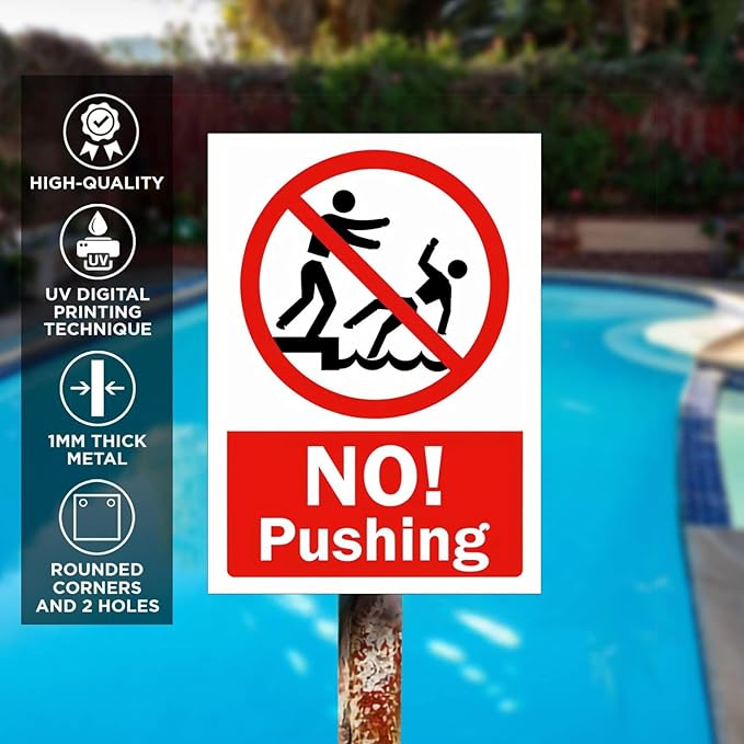 No Pushing Metal Sign Chlorine-Proof Chuckles: Backyard Pool Decor Signs in Durable Tinplate for Splash Zones