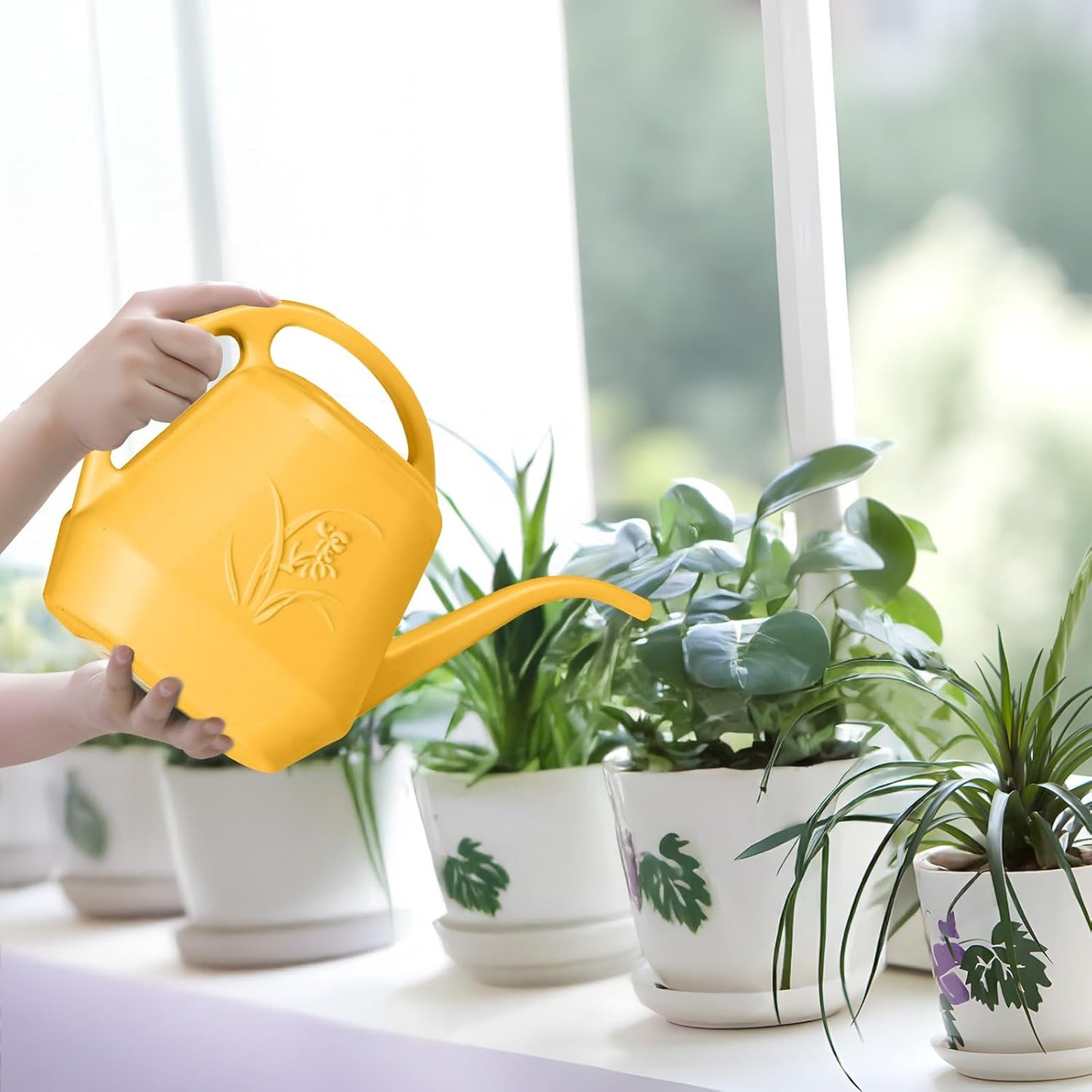 Plastic Watering Can - for Home Plant Garden - 1/2 Gallon - Orange