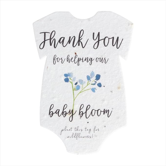 Onesie Seed Paper – 15 Blue Baby Shower Favors for Guests with Wildflower Seeds, Writable & Plantable, Baby Shower Gifts for Guest