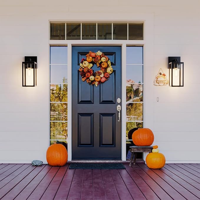 Kalium Porch Lights Outdoor Wall Light Fixture 2pcs, Matte Black, Wall Sconce 12.4 in, Toughened Frame, Clear Glass Shade, Waterproof Lanterns, Suitable for Patio, Exterior, Front, Door, Entryway